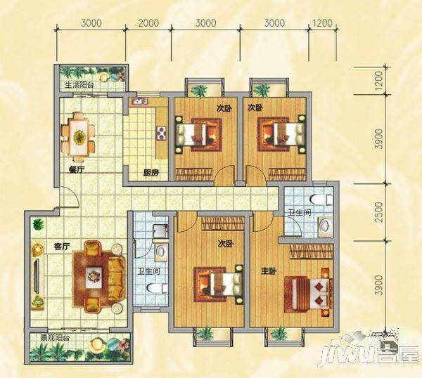 家天下三木城D2区3室2厅2卫133㎡户型图