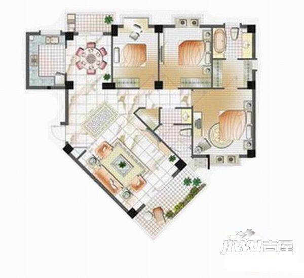 家天下三木城D2区3室2厅2卫133㎡户型图