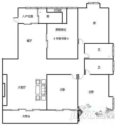 家天下三木城D2区3室2厅2卫133㎡户型图