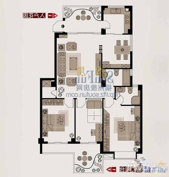 融信三味舒屋3室2厅2卫112㎡户型图