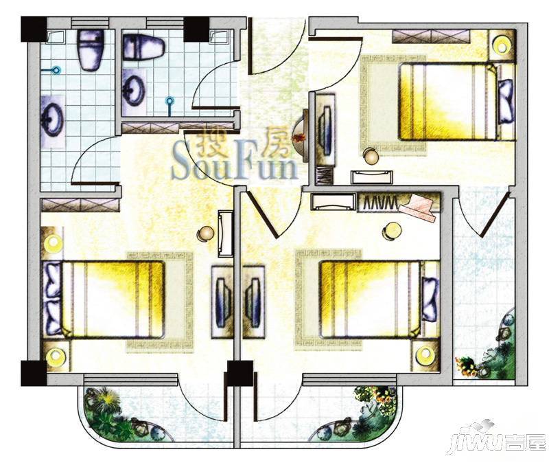 滨海嘉年华3室2厅2卫户型图