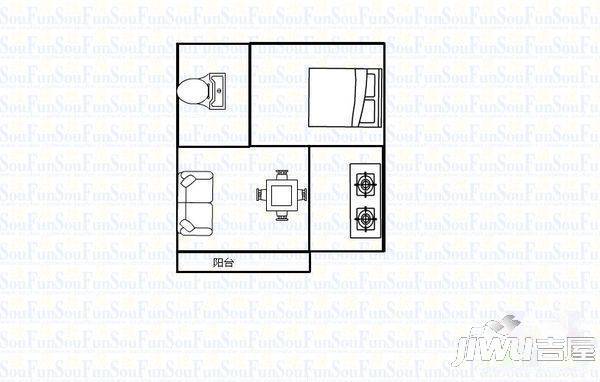 江景苑1室1厅1卫45㎡户型图