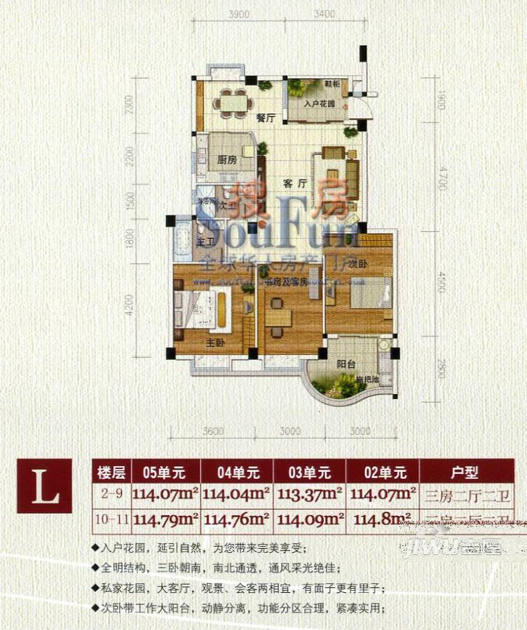 世纪景城3室2厅2卫110㎡户型图