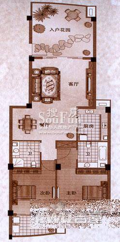 香樟林城市花园II期2室2厅2卫108㎡户型图