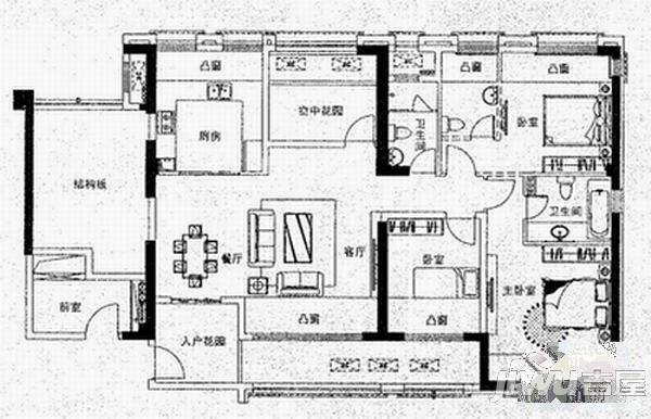 康城一期3室2厅2卫111㎡户型图