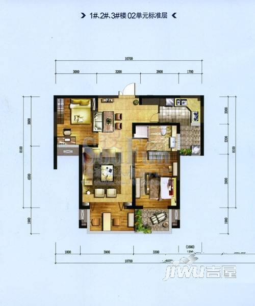 江南水都悦湖3室2厅2卫132㎡户型图