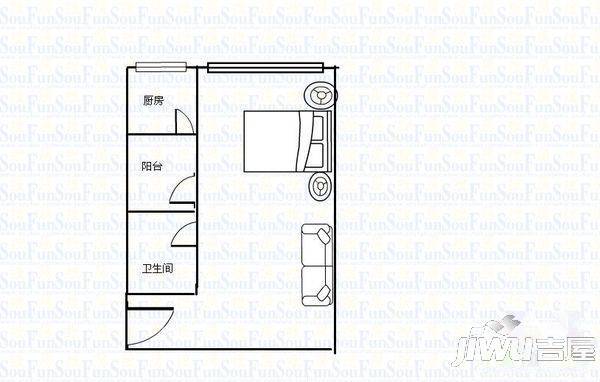 仁文大儒世家公馆1室1厅1卫45㎡户型图