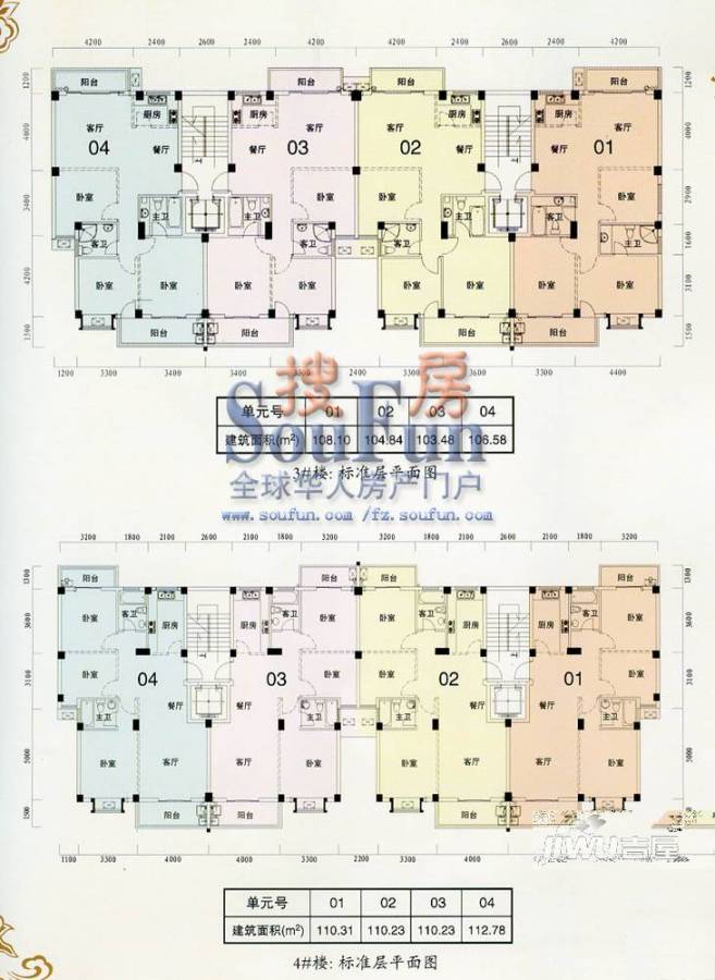 福和御园3室2厅2卫108㎡户型图