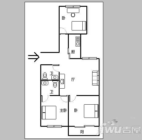 金山碧水二期龙凤苑3室2厅2卫120㎡户型图