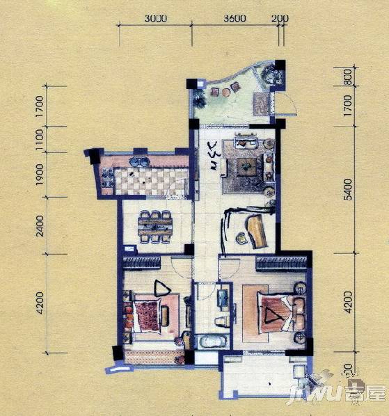 金山碧水二期龙凤苑3室2厅2卫120㎡户型图