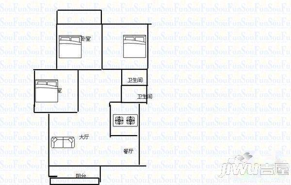 金山碧水二期龙凤苑3室2厅2卫120㎡户型图