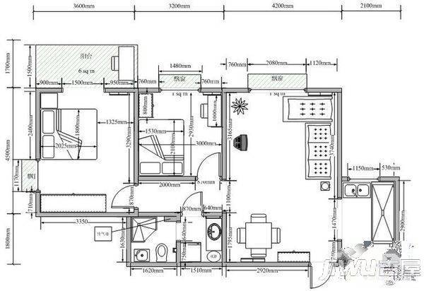 建华小区2室2厅1卫65㎡户型图