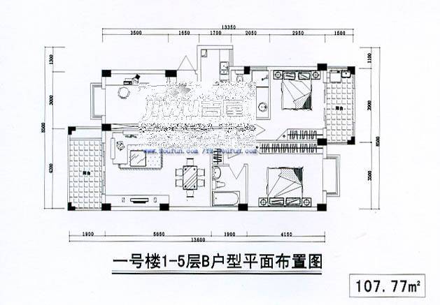 安居佳苑2室2厅1卫91.7㎡户型图