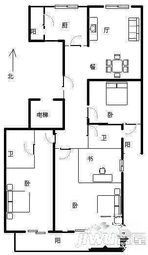 世茂天城一期俪园2室1厅1卫105㎡户型图