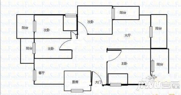 世茂天城一期俪园2室1厅1卫105㎡户型图