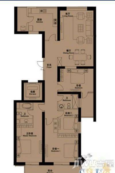 世茂天城一期俪园2室1厅1卫105㎡户型图