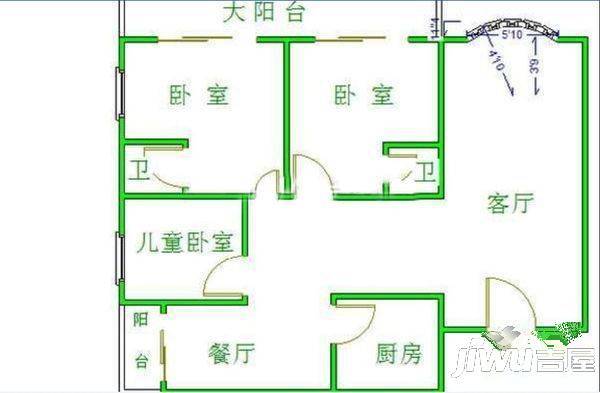 世茂天城一期俪园2室1厅1卫105㎡户型图