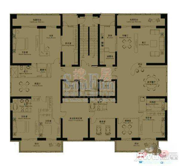 世茂天城一期俪园2室1厅1卫105㎡户型图