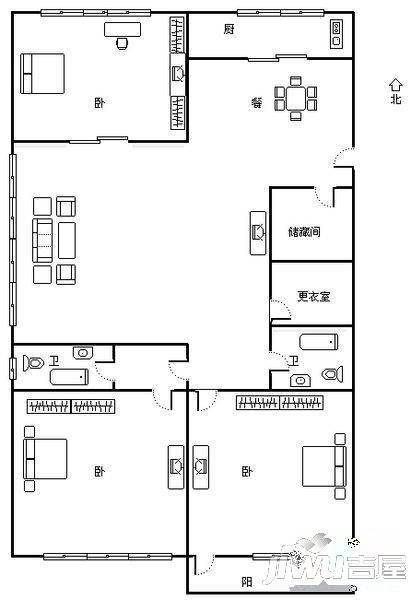 鸿城小区3室2厅2卫113㎡户型图