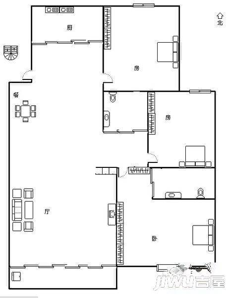 东景家园3室2厅2卫107㎡户型图