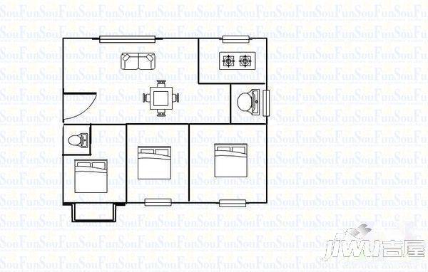 金山桔园二期景园3室2厅2卫97㎡户型图