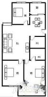 四季绿都春园3室2厅2卫95㎡户型图