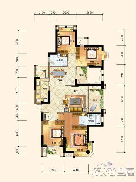 英泰第一城B区2室2厅1卫75㎡户型图