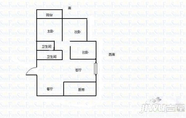 英泰第一城B区2室2厅1卫75㎡户型图