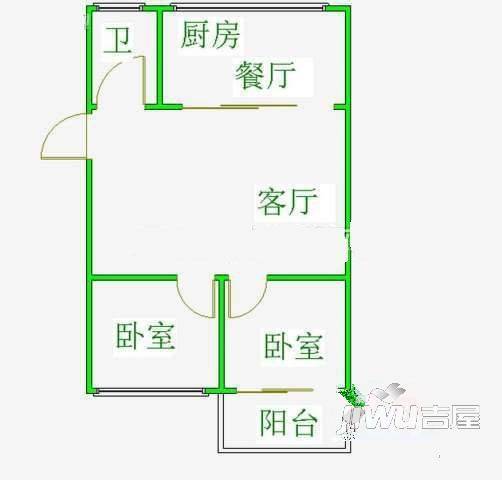 建福小区2室1厅1卫58㎡户型图