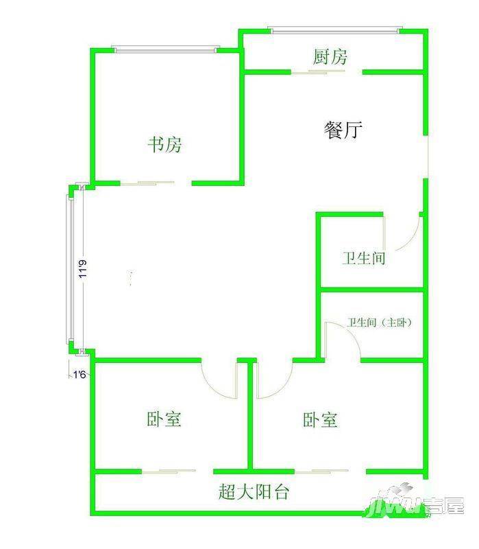 复园小区1室1厅1卫30㎡户型图