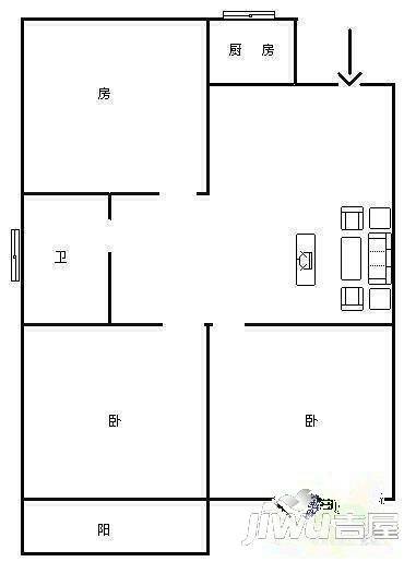 对湖小区2室1厅1卫71㎡户型图