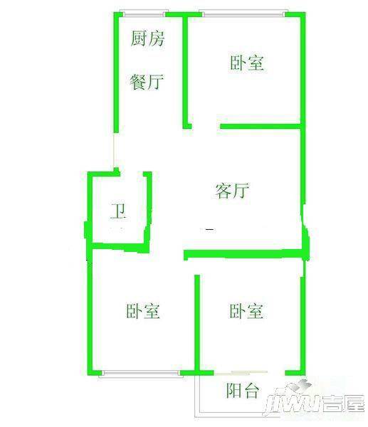 对湖小区2室1厅1卫71㎡户型图