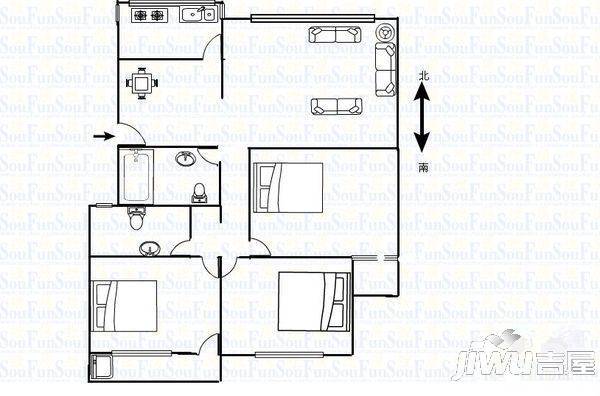 华丹公寓3室2厅2卫115㎡户型图