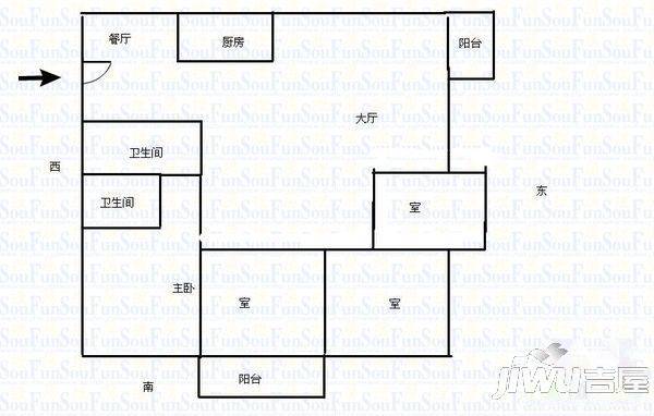 英泰第一城B区2室2厅1卫75㎡户型图