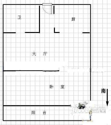 长顺小区二期1室1厅1卫35㎡户型图