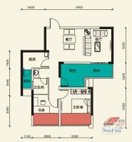 天筑米兰3室2厅1卫75.3㎡户型图