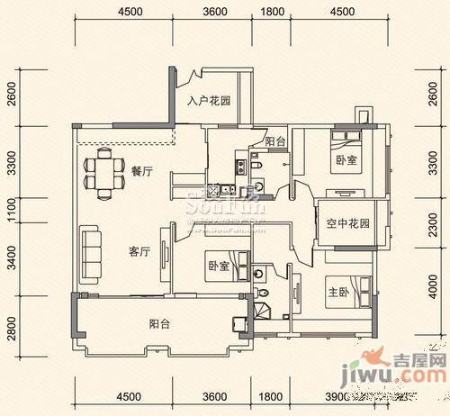 利海亚洲国际3室2厅2卫150㎡户型图