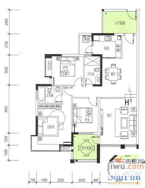 耀凯凤岭一号3室2厅2卫121㎡户型图