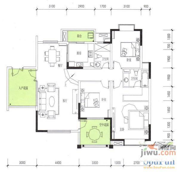 耀凯凤岭一号3室2厅2卫141.4㎡户型图