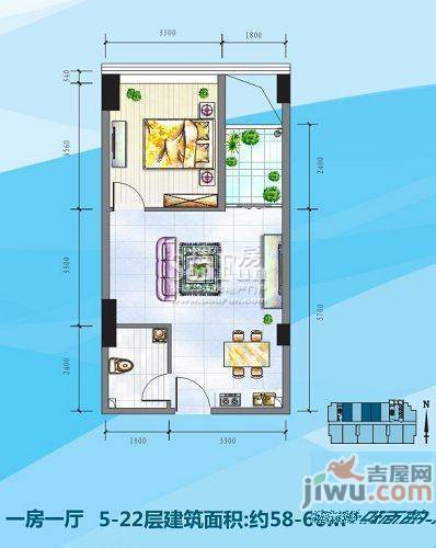 昊壮南湖西岸1室1厅1卫77㎡户型图