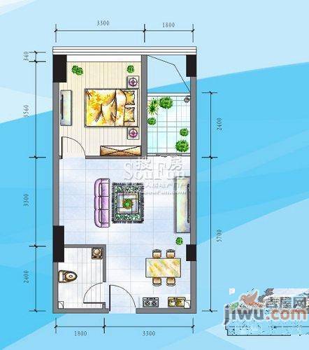 昊壮南湖西岸1室1厅1卫77㎡户型图