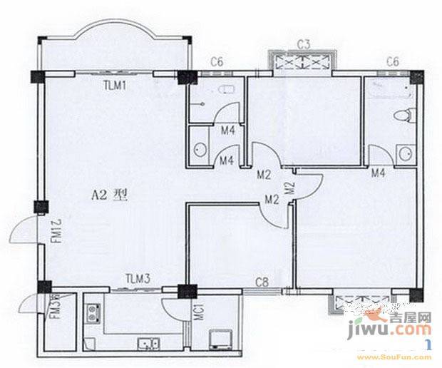 水岸小筑3室2厅2卫115㎡户型图