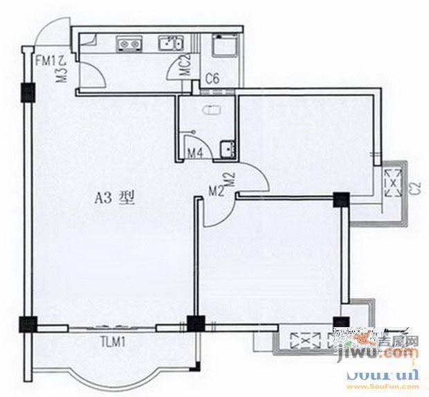 水岸小筑2室2厅1卫94.5㎡户型图