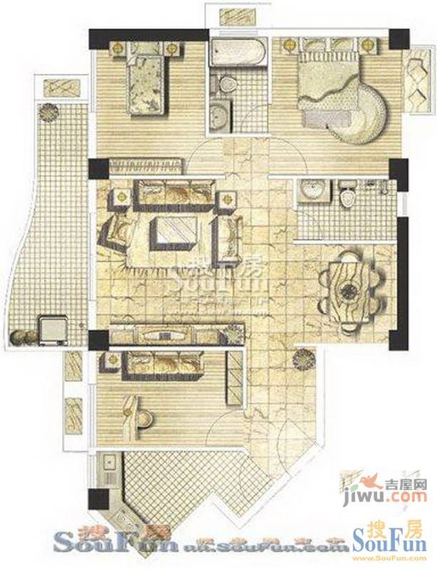 福满花园2室2厅1卫户型图