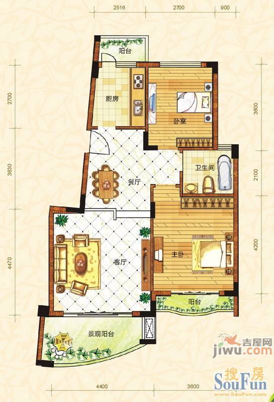 塞纳维拉花园3室2厅2卫145.2㎡户型图