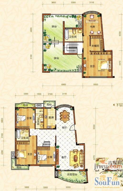 塞纳维拉花园3室2厅2卫140.2㎡户型图