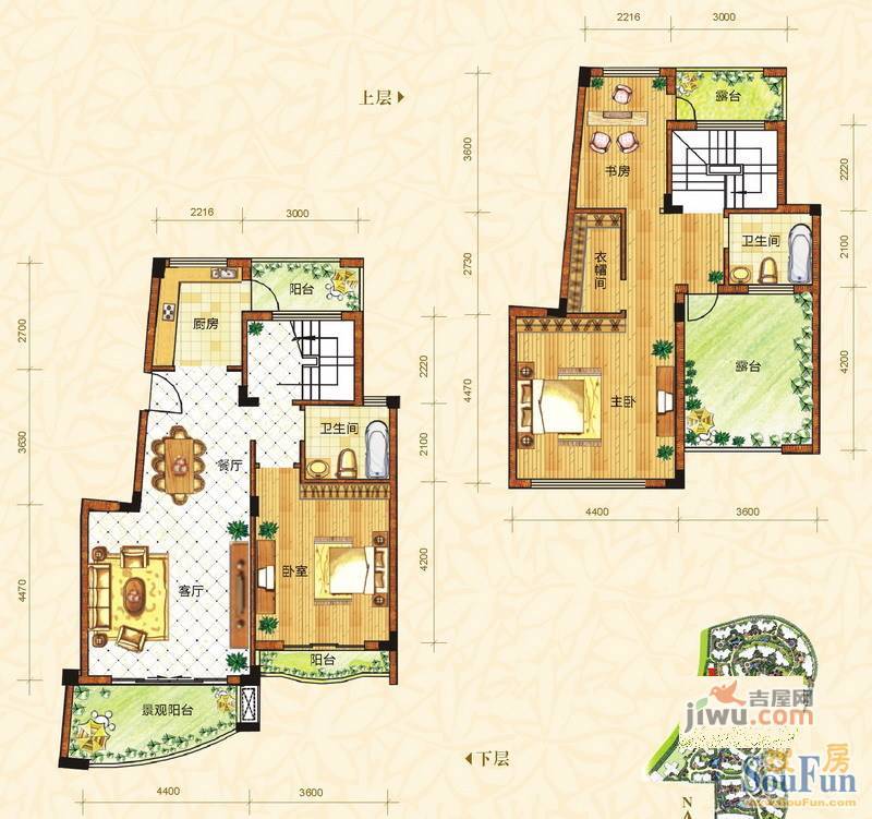 塞纳维拉花园3室2厅2卫122.5㎡户型图