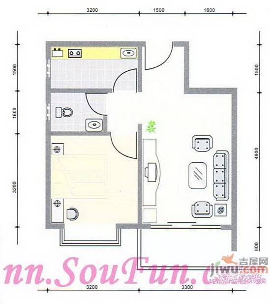 锦绣年华1室1厅1卫47.6㎡户型图