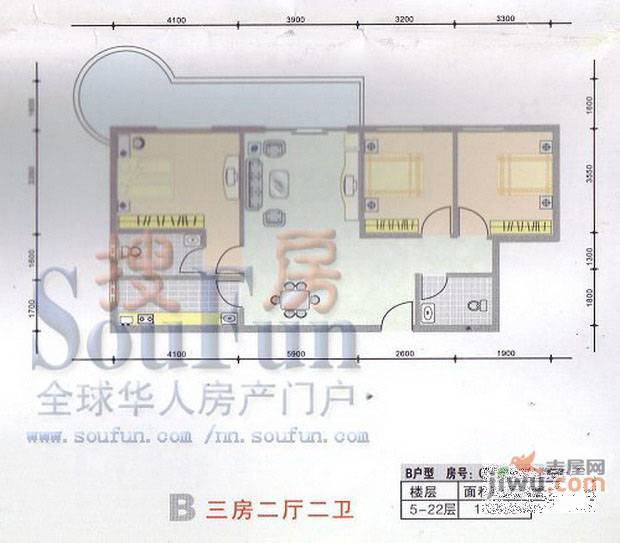 锦绣年华3室2厅2卫118.1㎡户型图