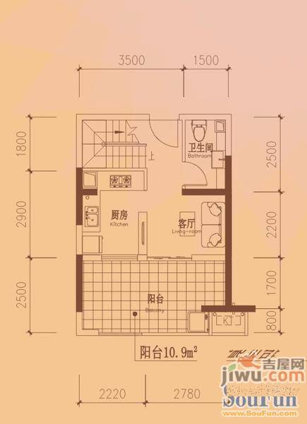 盛天国际2室1厅2卫67㎡户型图